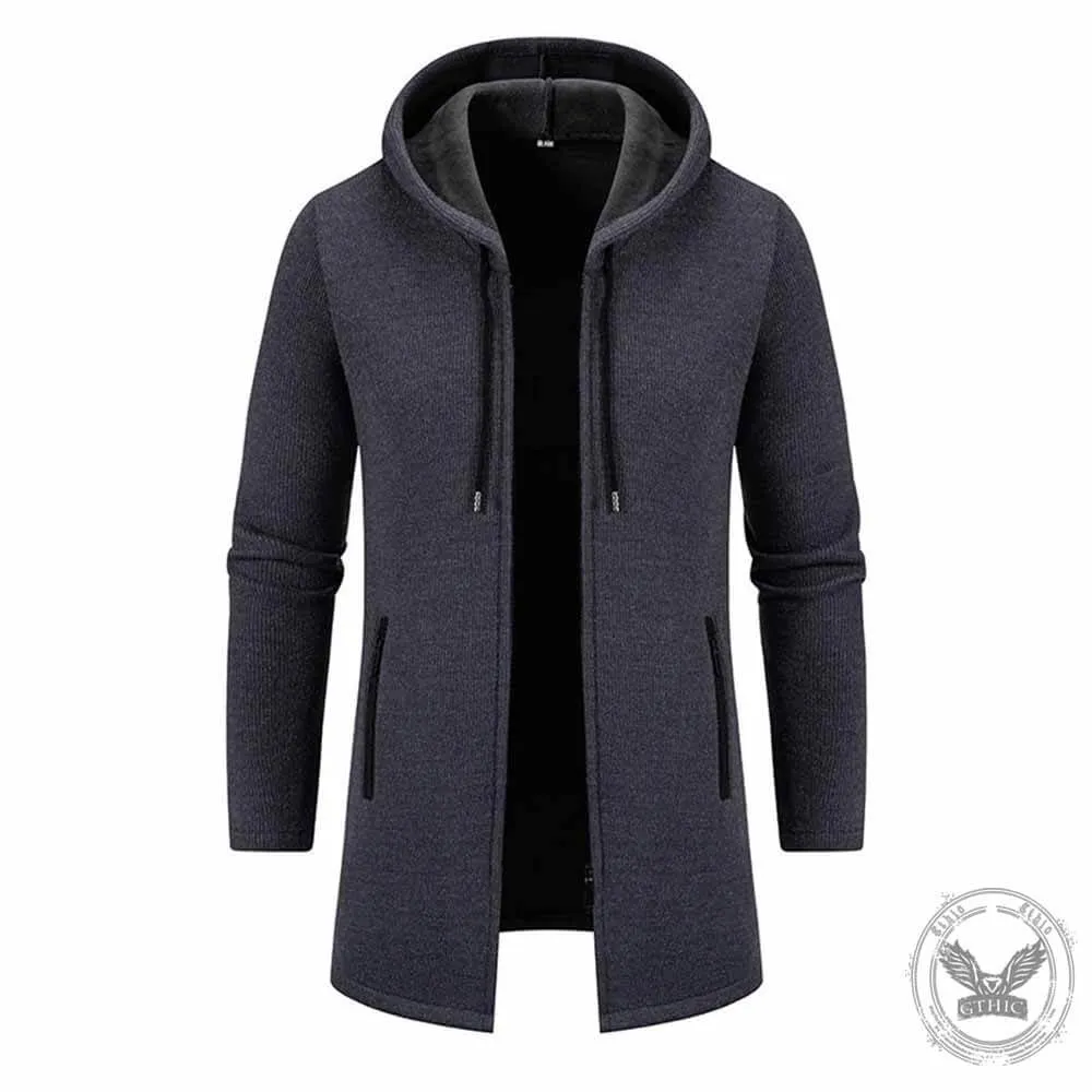 Solid Color Fleece Mid-Length Hooded Zipper Coat