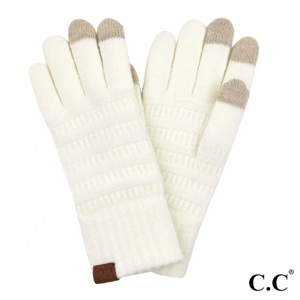 Solid Ribbed Knit Smart Touch Gloves by CC Beanie