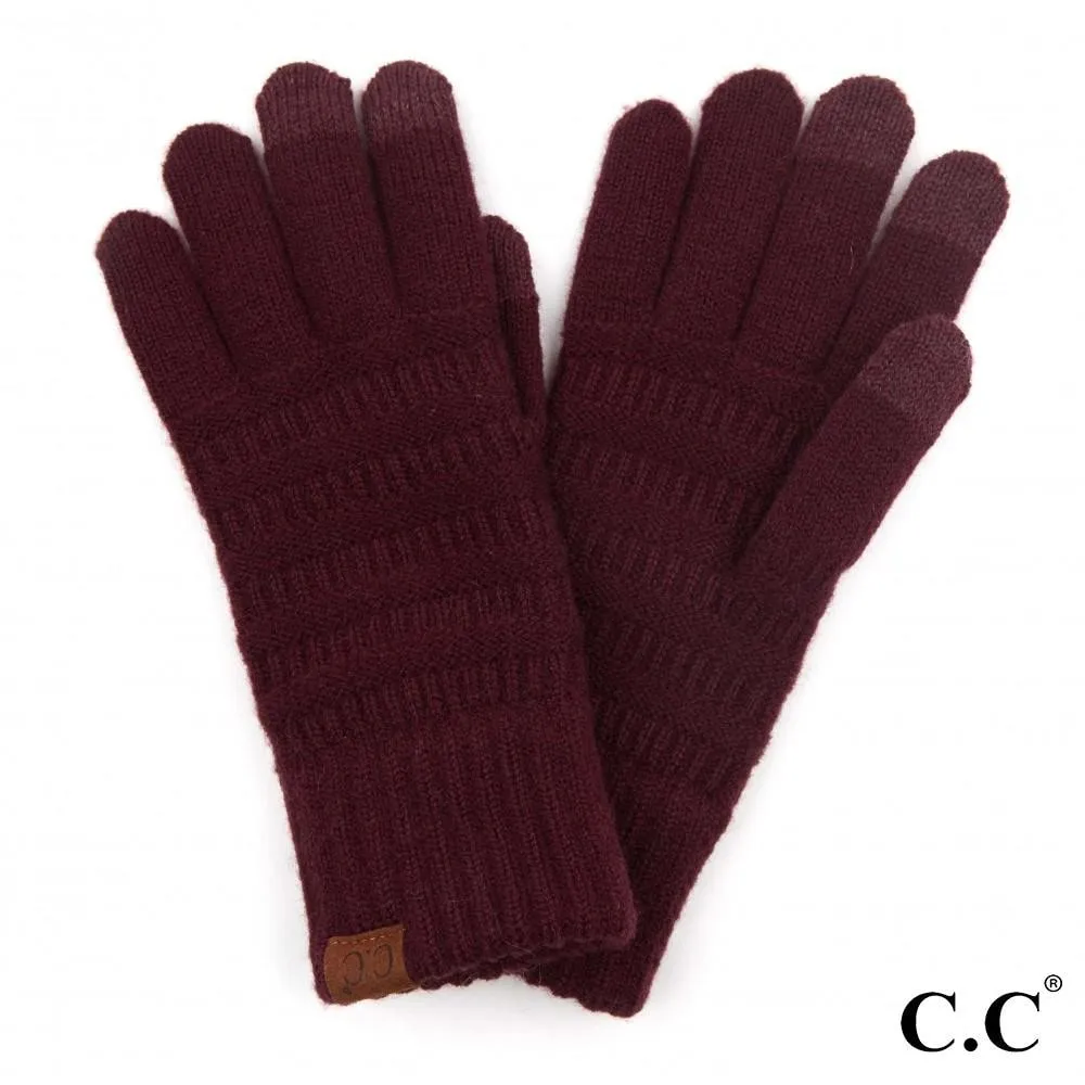 Solid Ribbed Knit Smart Touch Gloves by CC Beanie