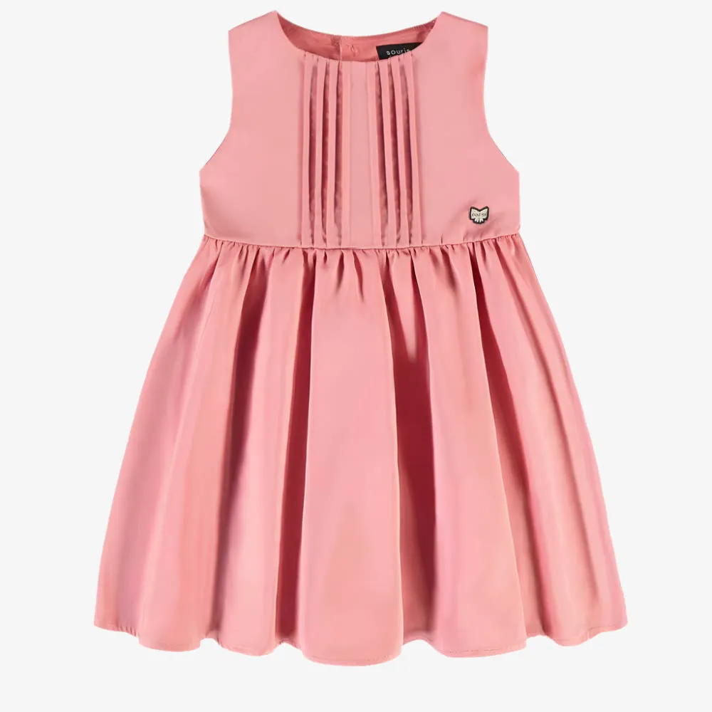 Souris Mini Girls Taffeta Dress - Coral Pink