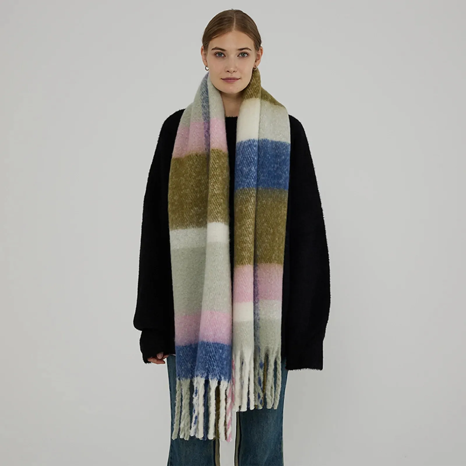 Thickened Warm Long Shawl With Tassel Elegant Minimalist Imitation Cashmere Scarf