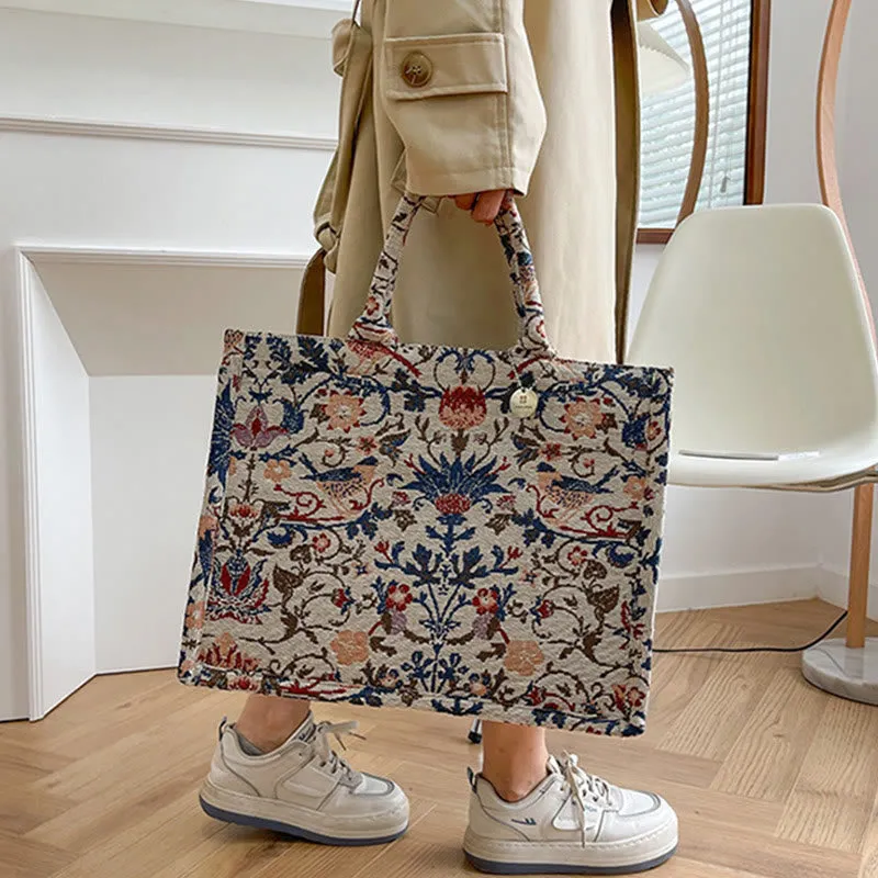 Tote Bag For Women Simple Retro Large Capacity Flower Handbag