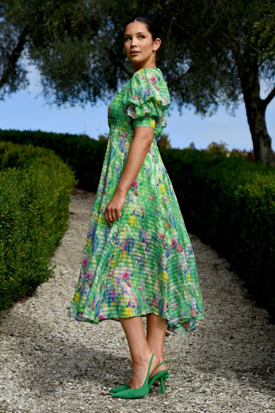 Treat Yourself Green Floral Midi Dress