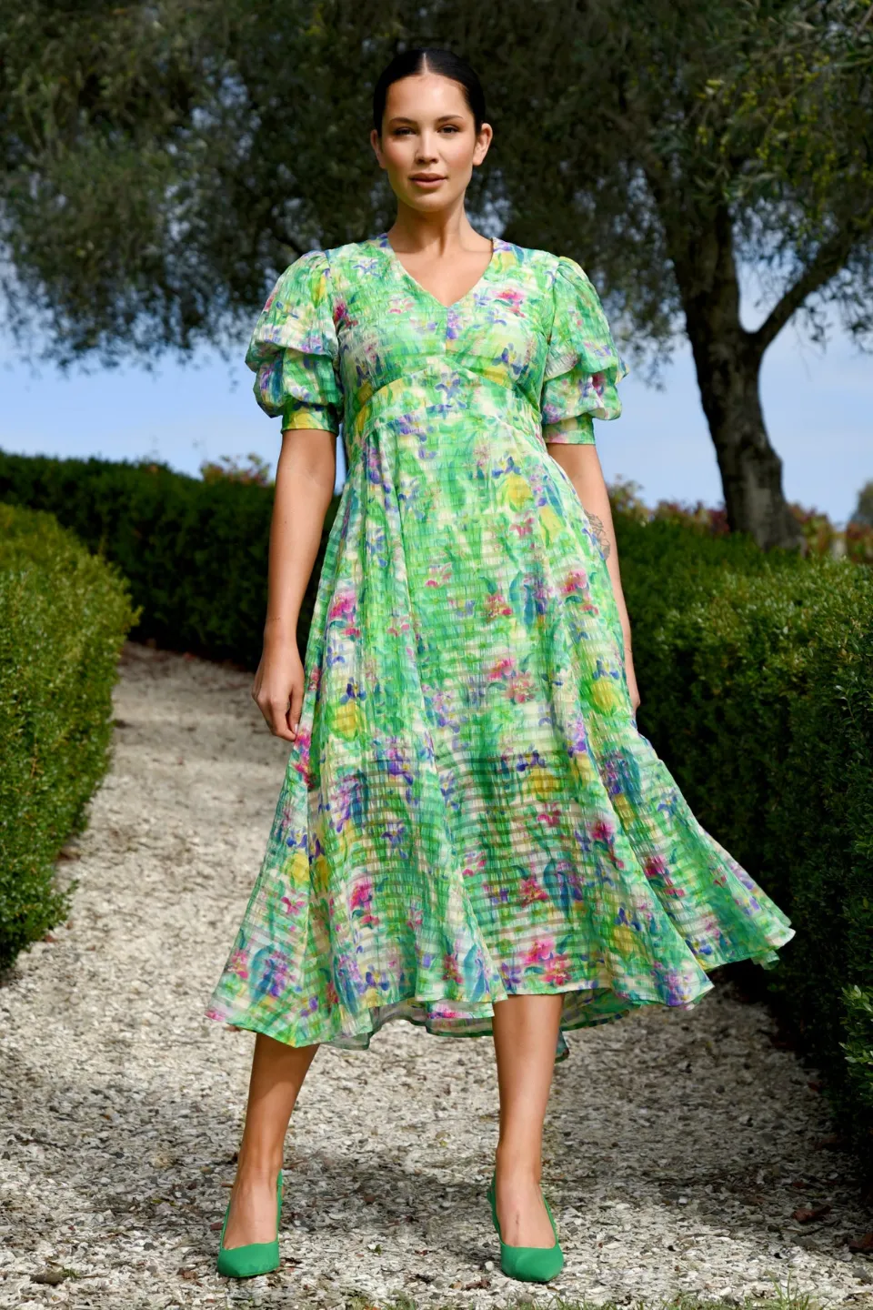 Treat Yourself Green Floral Midi Dress