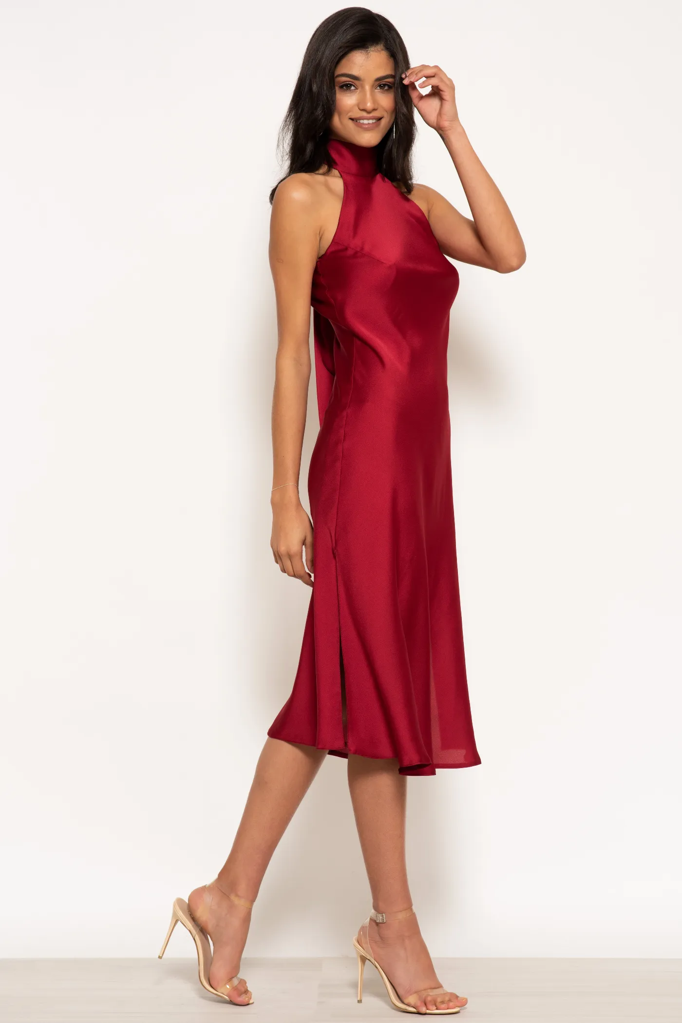 Urban Touch Halterneck Satin Midi Dress