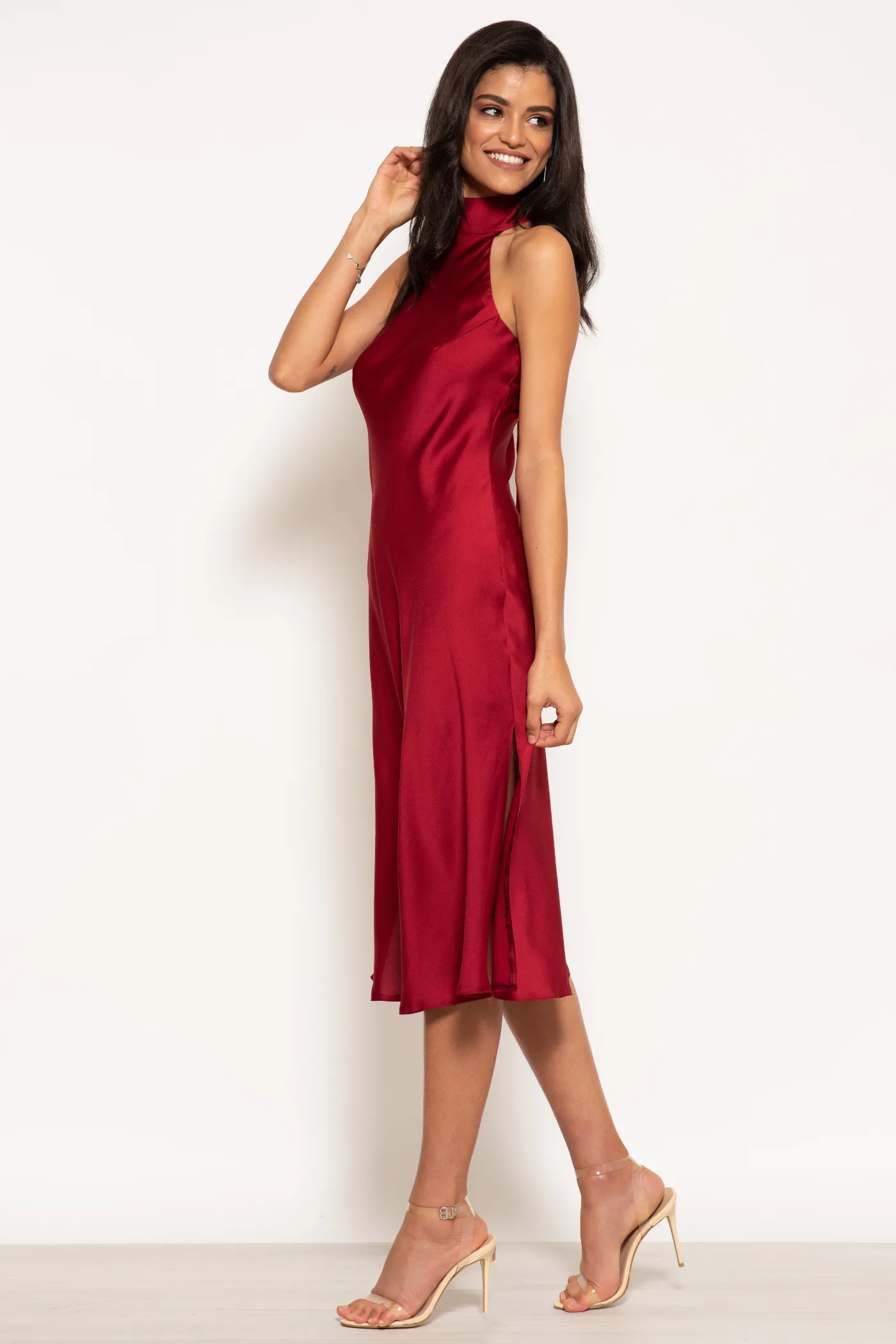 Urban Touch Halterneck Satin Midi Dress