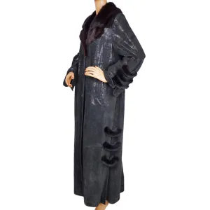 Vintage 1990s Stenciled Leather and Mink Coat by Sergio Turani