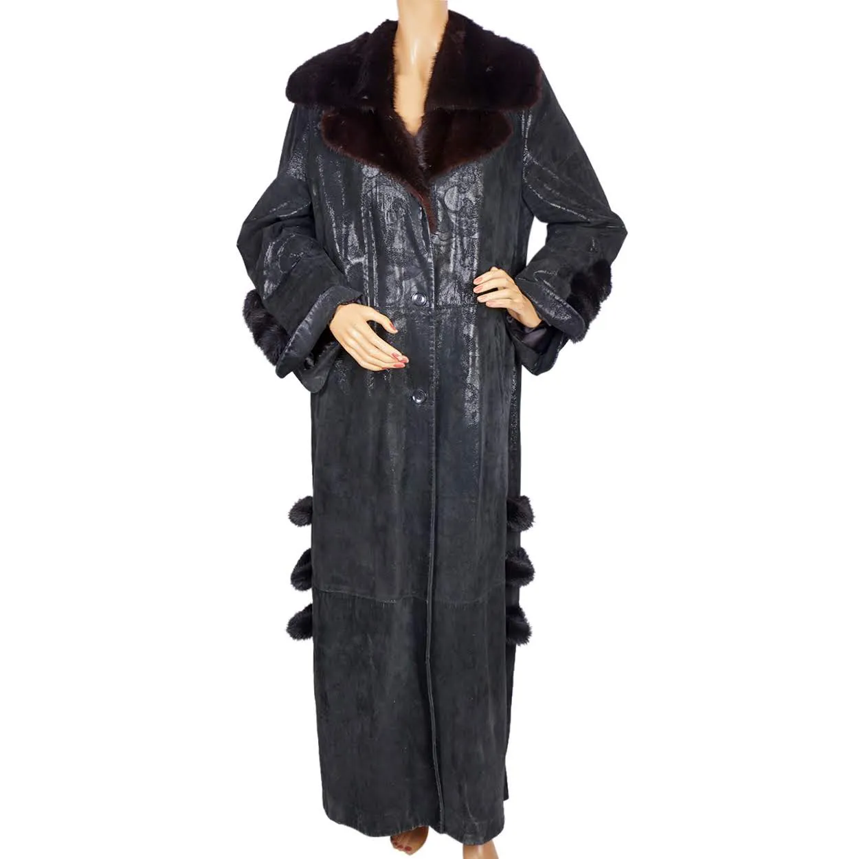 Vintage 1990s Stenciled Leather and Mink Coat by Sergio Turani