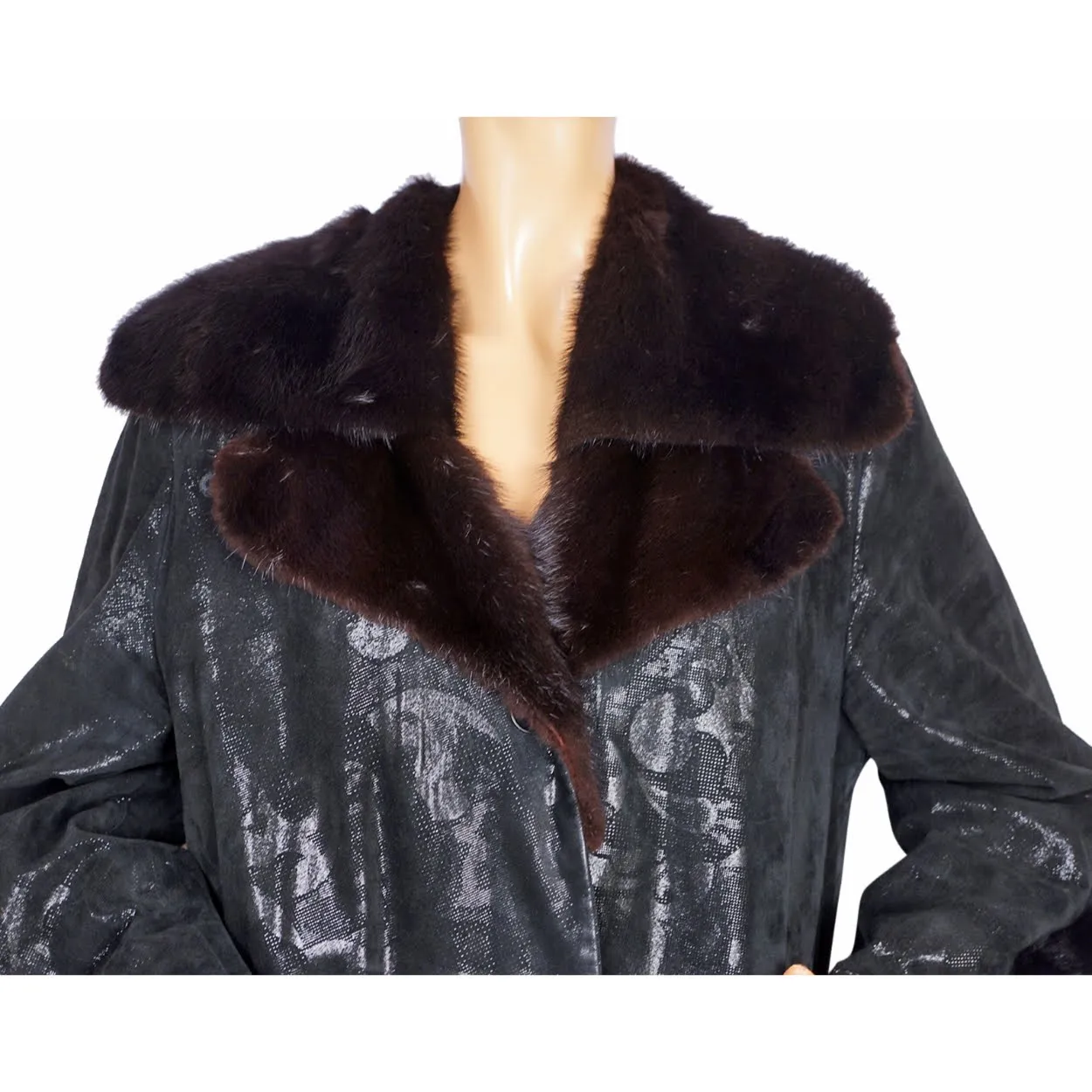 Vintage 1990s Stenciled Leather and Mink Coat by Sergio Turani