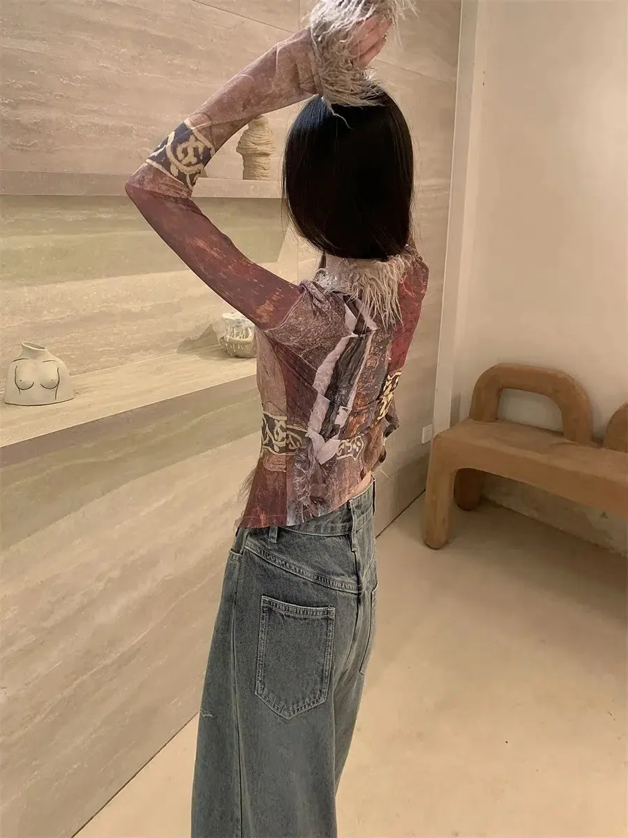 Vintage Faux Fur Detailed Lace Up Top