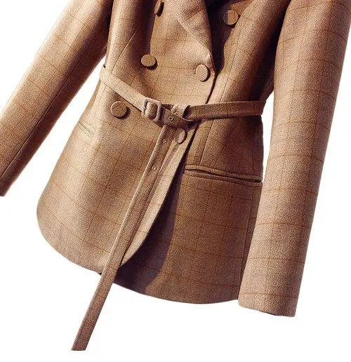 Vintage inspired plaid high fashion nude tan brown work cocktail blazer- Kiko