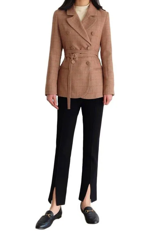 Vintage inspired plaid high fashion nude tan brown work cocktail blazer- Kiko