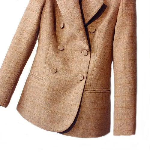 Vintage inspired plaid high fashion nude tan brown work cocktail blazer- Kiko