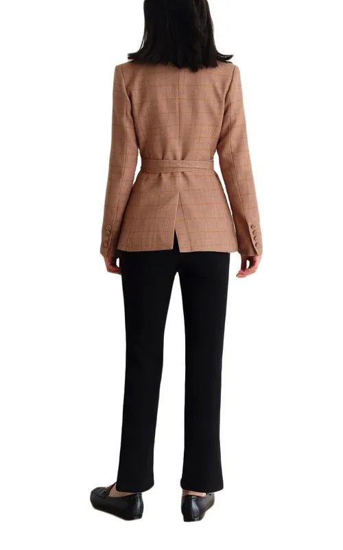 Vintage inspired plaid high fashion nude tan brown work cocktail blazer- Kiko