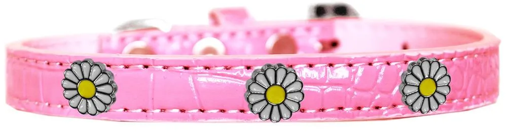White Daisy Widget Croc Dog Collar Light Pink Size 14