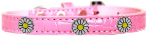 White Daisy Widget Croc Dog Collar Light Pink Size 14
