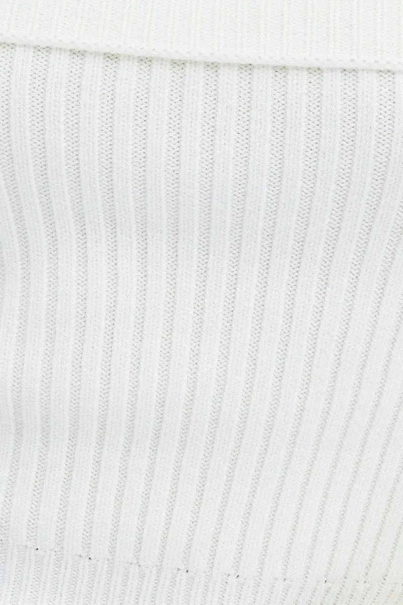 White Strapless Top And Shrug Knit Set