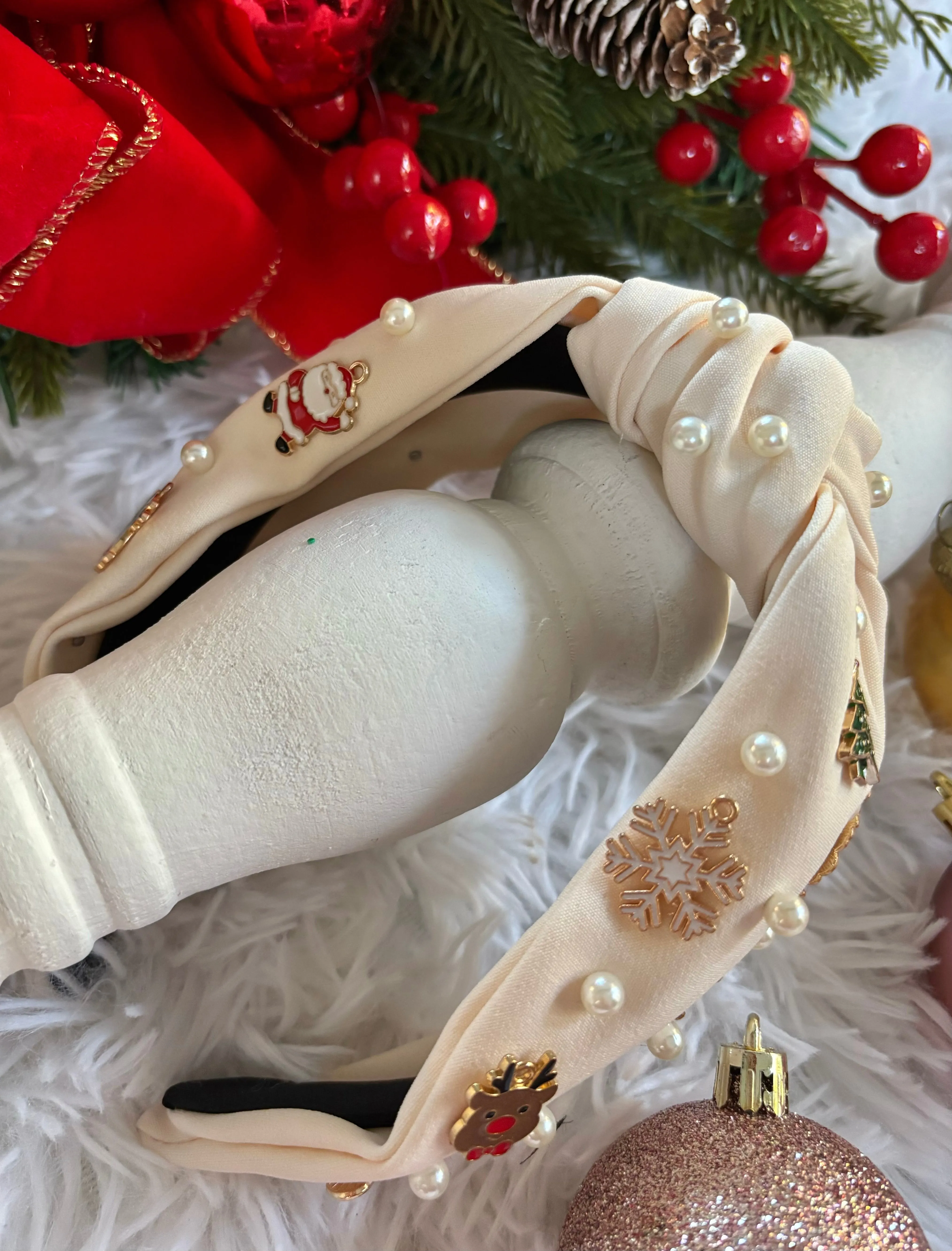 Winter White Festive Topknot Headband