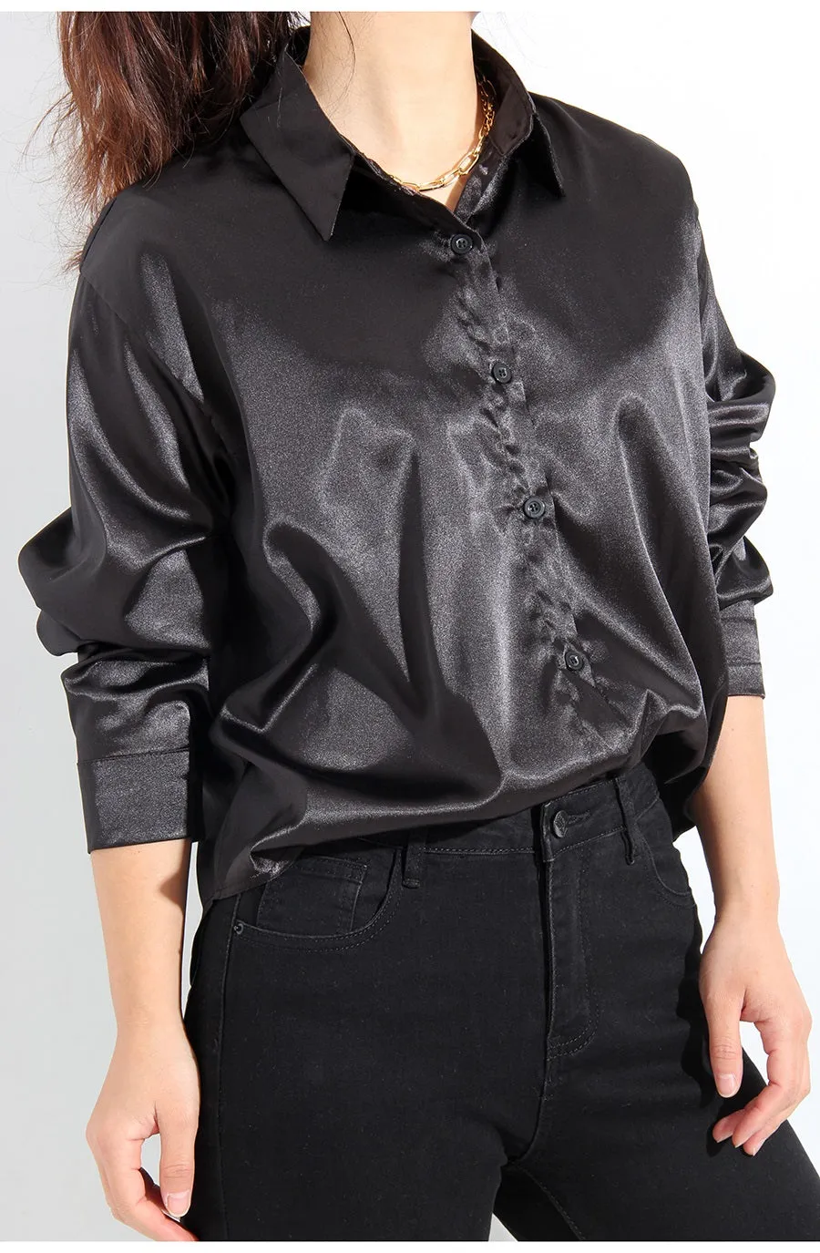 Wjczt Satin Shirt Womens Green Long Sleeve Top Female Women&#39;s Elegant Blouse 2022 Office Wear Women White Imitation Silk Shirt Woman