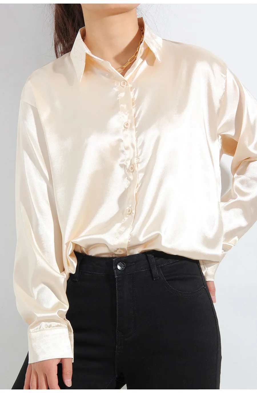 Wjczt Satin Shirt Womens Green Long Sleeve Top Female Women&#39;s Elegant Blouse 2022 Office Wear Women White Imitation Silk Shirt Woman