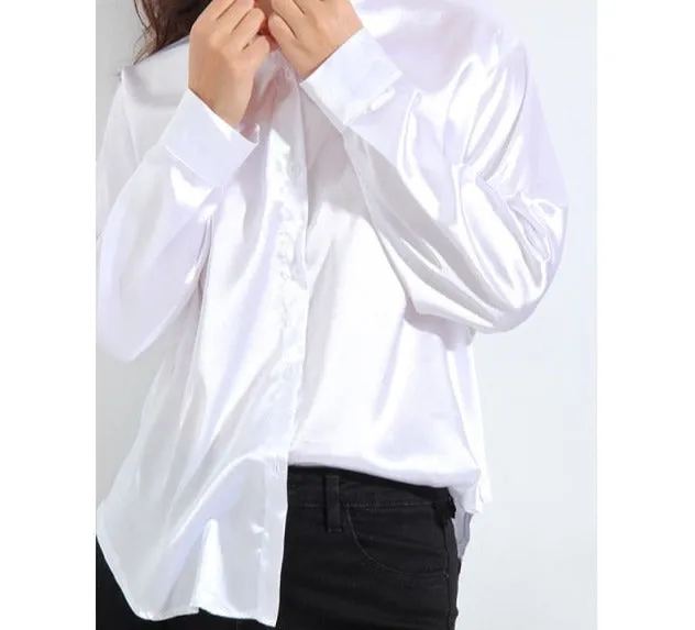 Wjczt Satin Shirt Womens Green Long Sleeve Top Female Women&#39;s Elegant Blouse 2022 Office Wear Women White Imitation Silk Shirt Woman