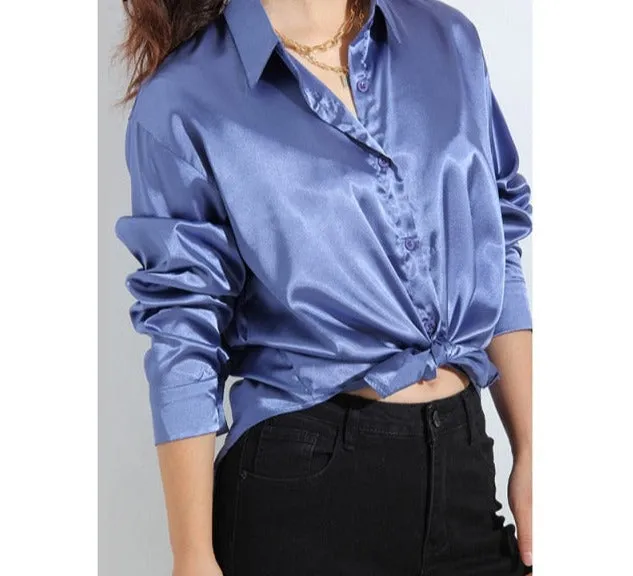 Wjczt Satin Shirt Womens Green Long Sleeve Top Female Women&#39;s Elegant Blouse 2022 Office Wear Women White Imitation Silk Shirt Woman