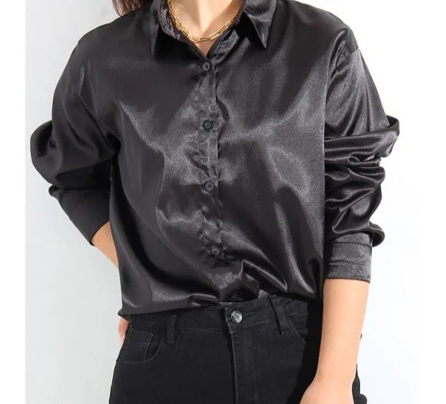 Wjczt Satin Shirt Womens Green Long Sleeve Top Female Women&#39;s Elegant Blouse 2022 Office Wear Women White Imitation Silk Shirt Woman