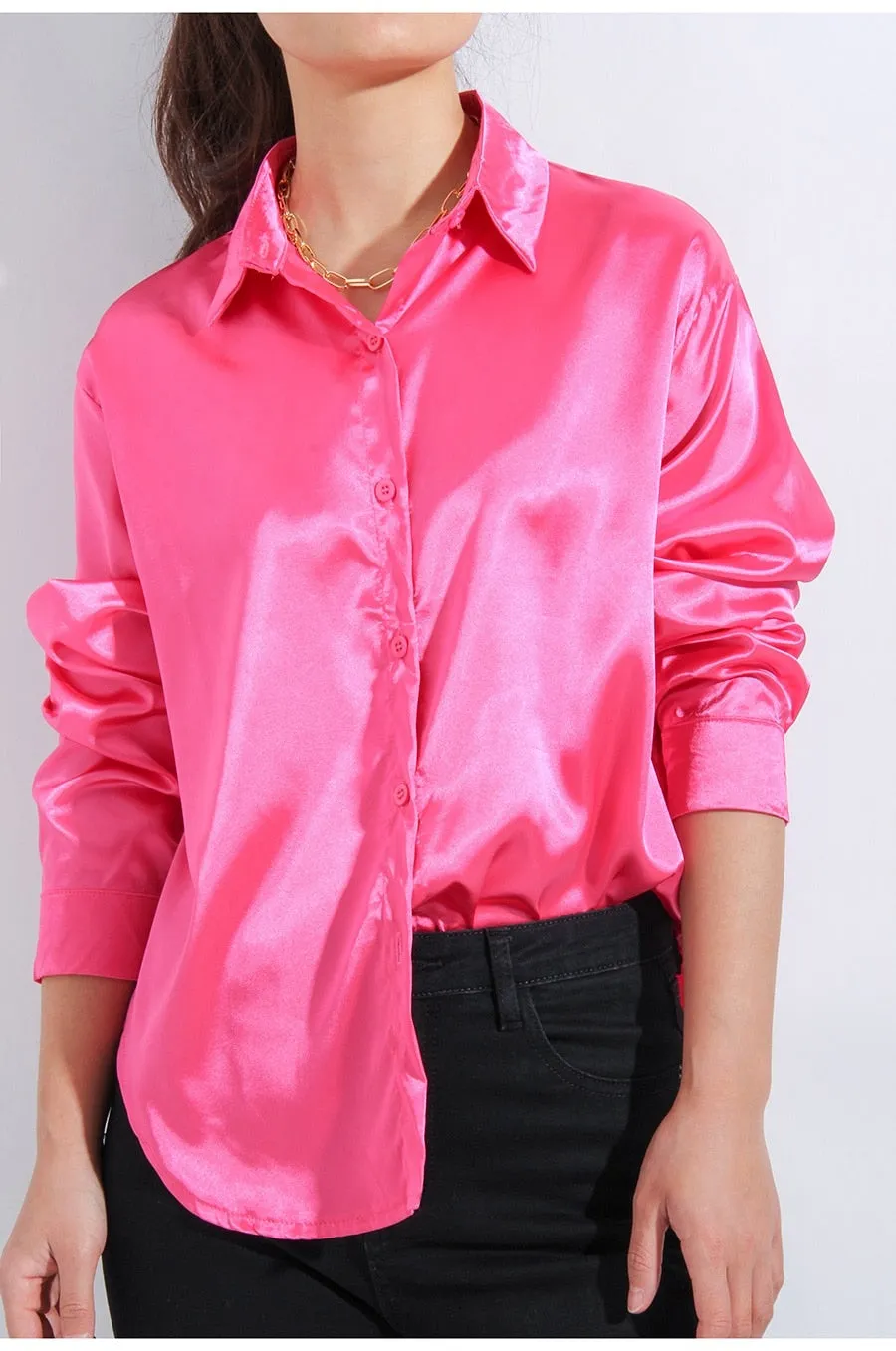 Wjczt Satin Shirt Womens Green Long Sleeve Top Female Women&#39;s Elegant Blouse 2022 Office Wear Women White Imitation Silk Shirt Woman