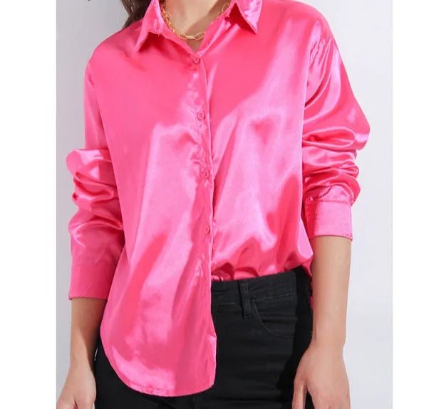 Wjczt Satin Shirt Womens Green Long Sleeve Top Female Women&#39;s Elegant Blouse 2022 Office Wear Women White Imitation Silk Shirt Woman