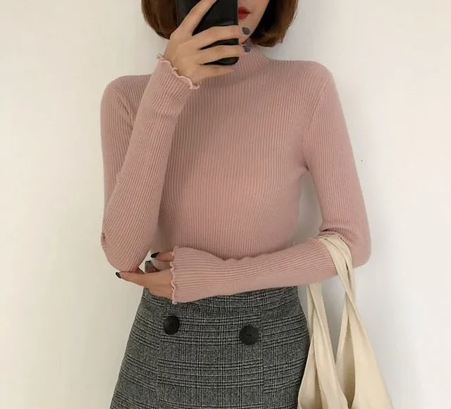 Women Sweater High Elastic Solid Fall Winter Fashion