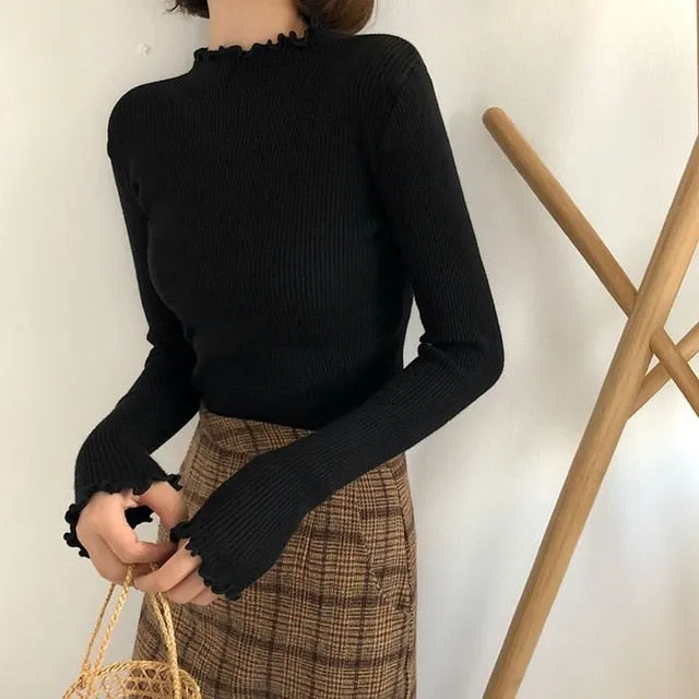 Women Sweater High Elastic Solid Fall Winter Fashion