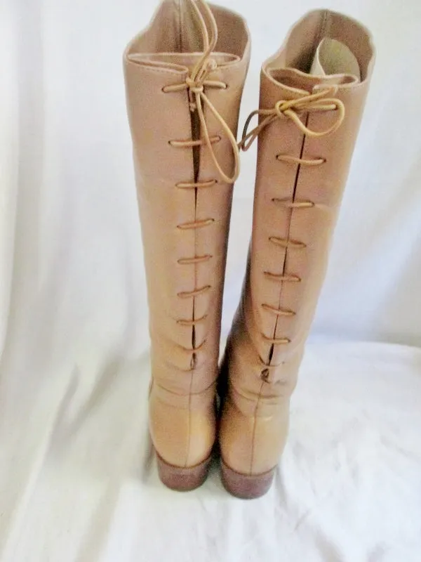 Womens MARKON Steampunk LEATHER Lace Back RIDING BOOT 7.5 BROWN WHEAT CHESTNUT