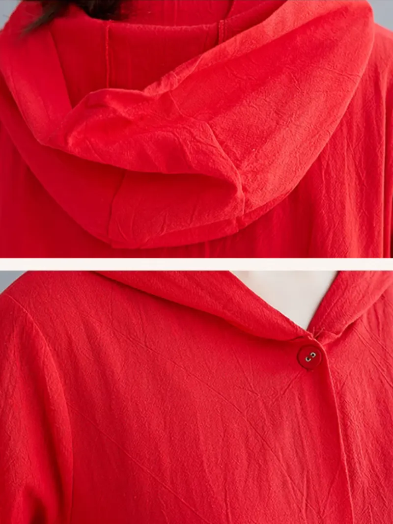 Women’s Stylish Winter Fashion Side Pockets Hooded A-Line