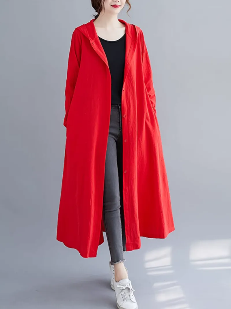 Women’s Stylish Winter Fashion Side Pockets Hooded A-Line