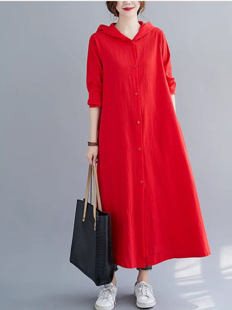 Women’s Stylish Winter Fashion Side Pockets Hooded A-Line