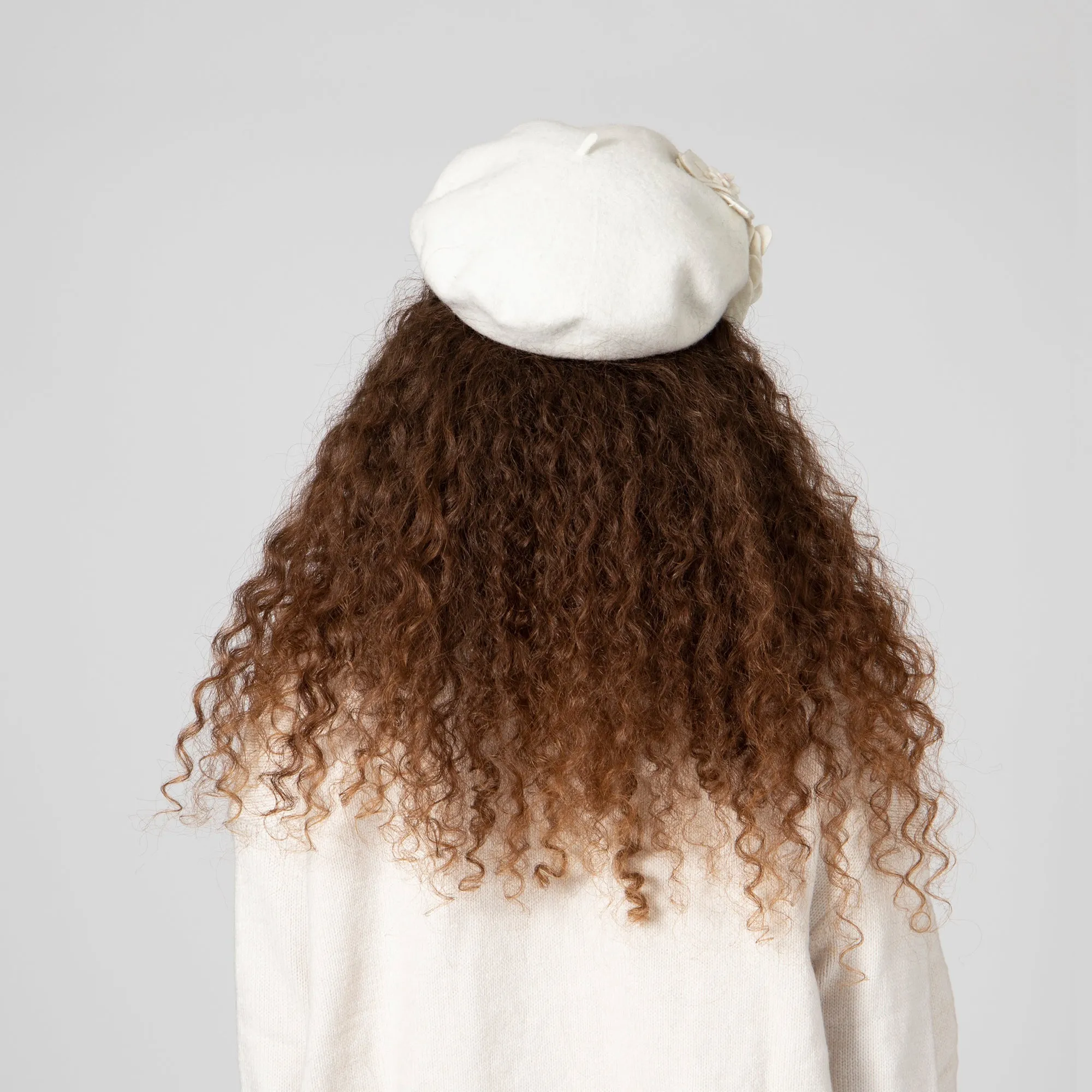 Womens Wool Beret With Flowers-One Size