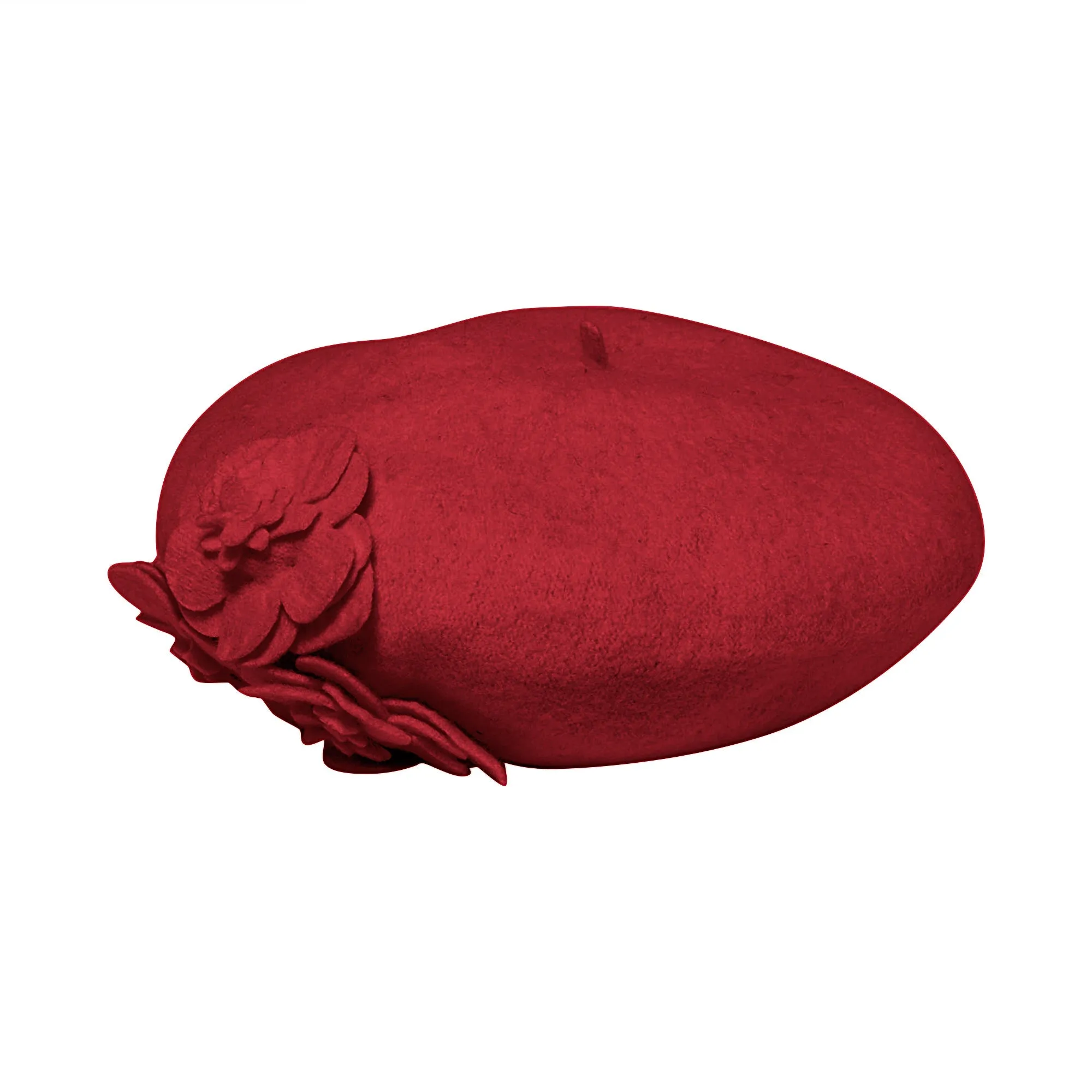 Womens Wool Beret With Flowers-One Size