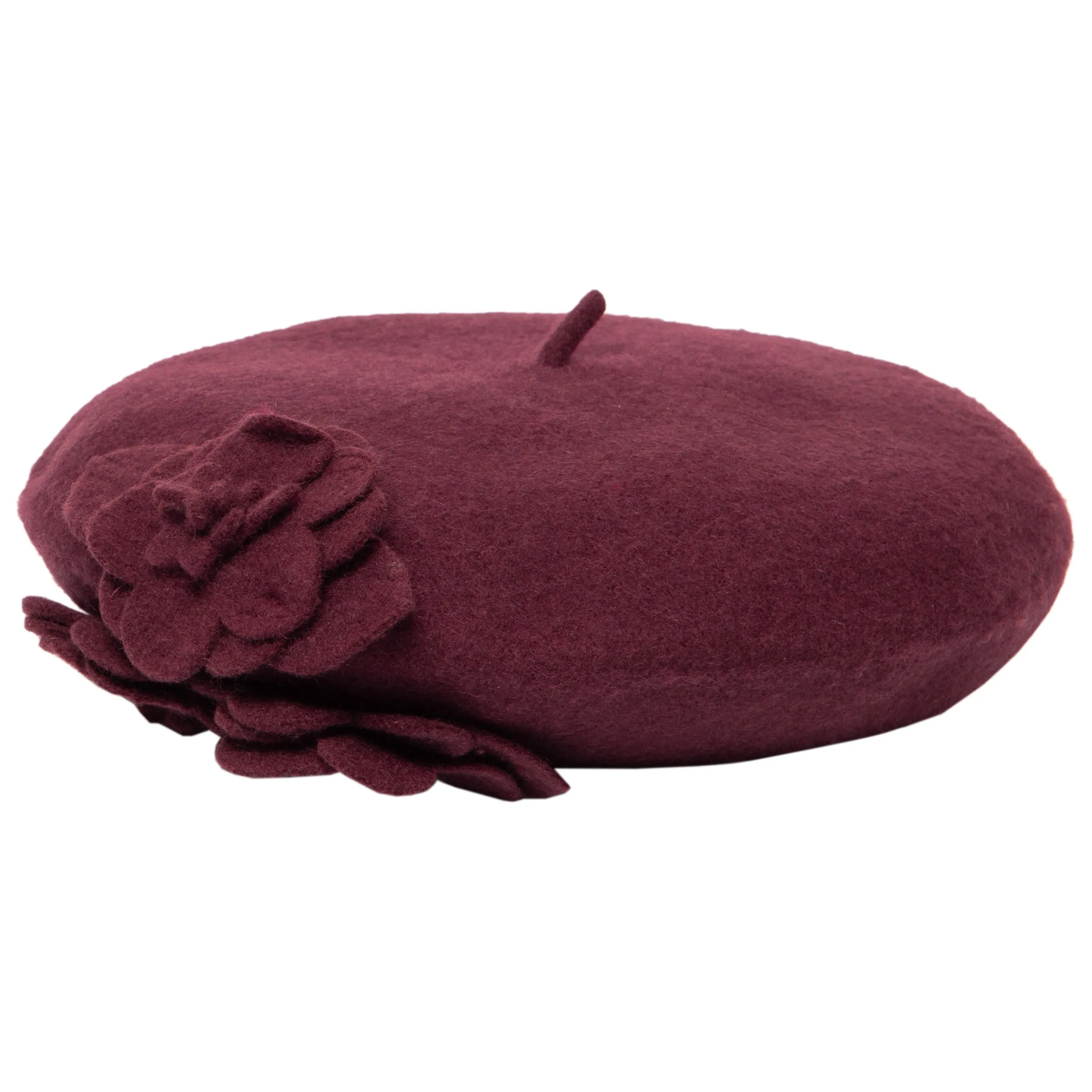Womens Wool Beret With Flowers-One Size