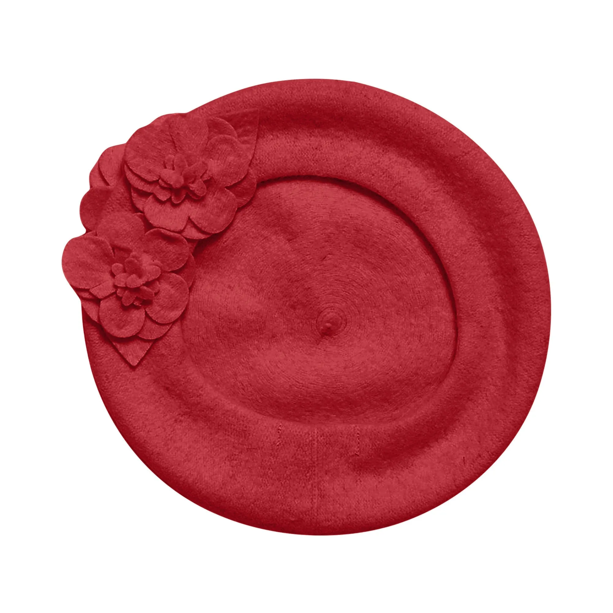 Womens Wool Beret With Flowers-One Size