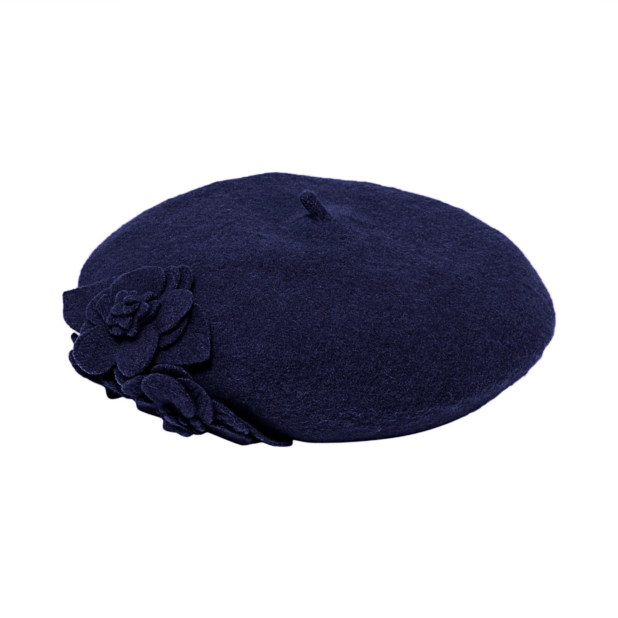 Womens Wool Beret With Flowers-One Size