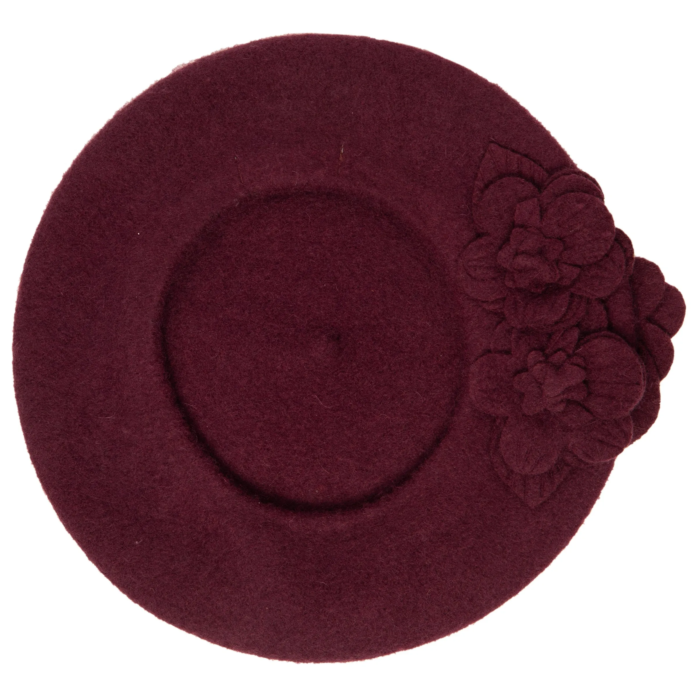 Womens Wool Beret With Flowers-One Size