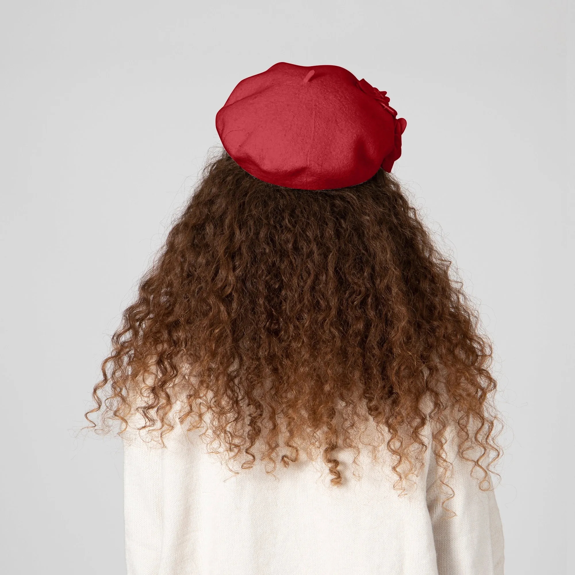 Womens Wool Beret With Flowers-One Size