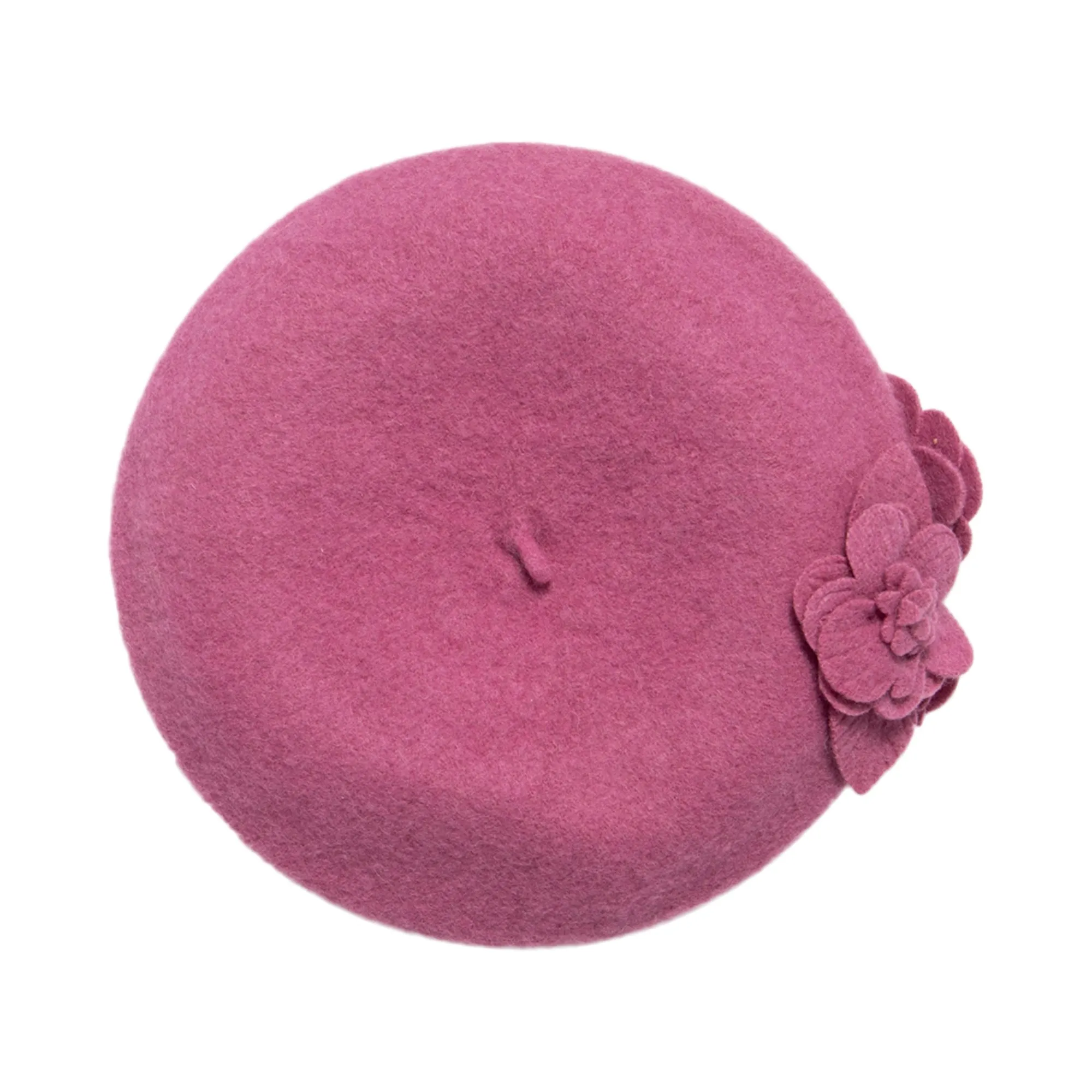 Womens Wool Beret With Flowers-One Size