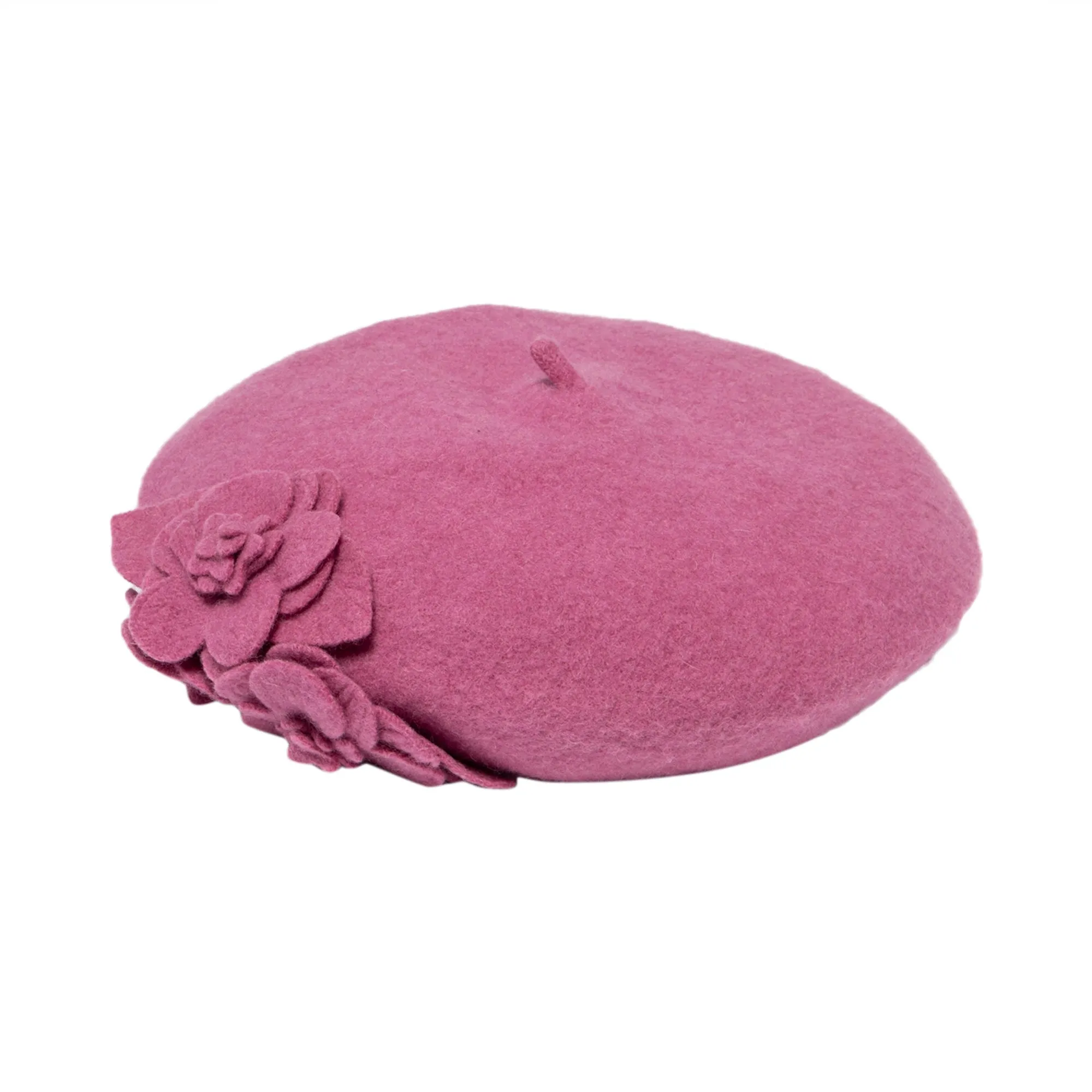 Womens Wool Beret With Flowers-One Size