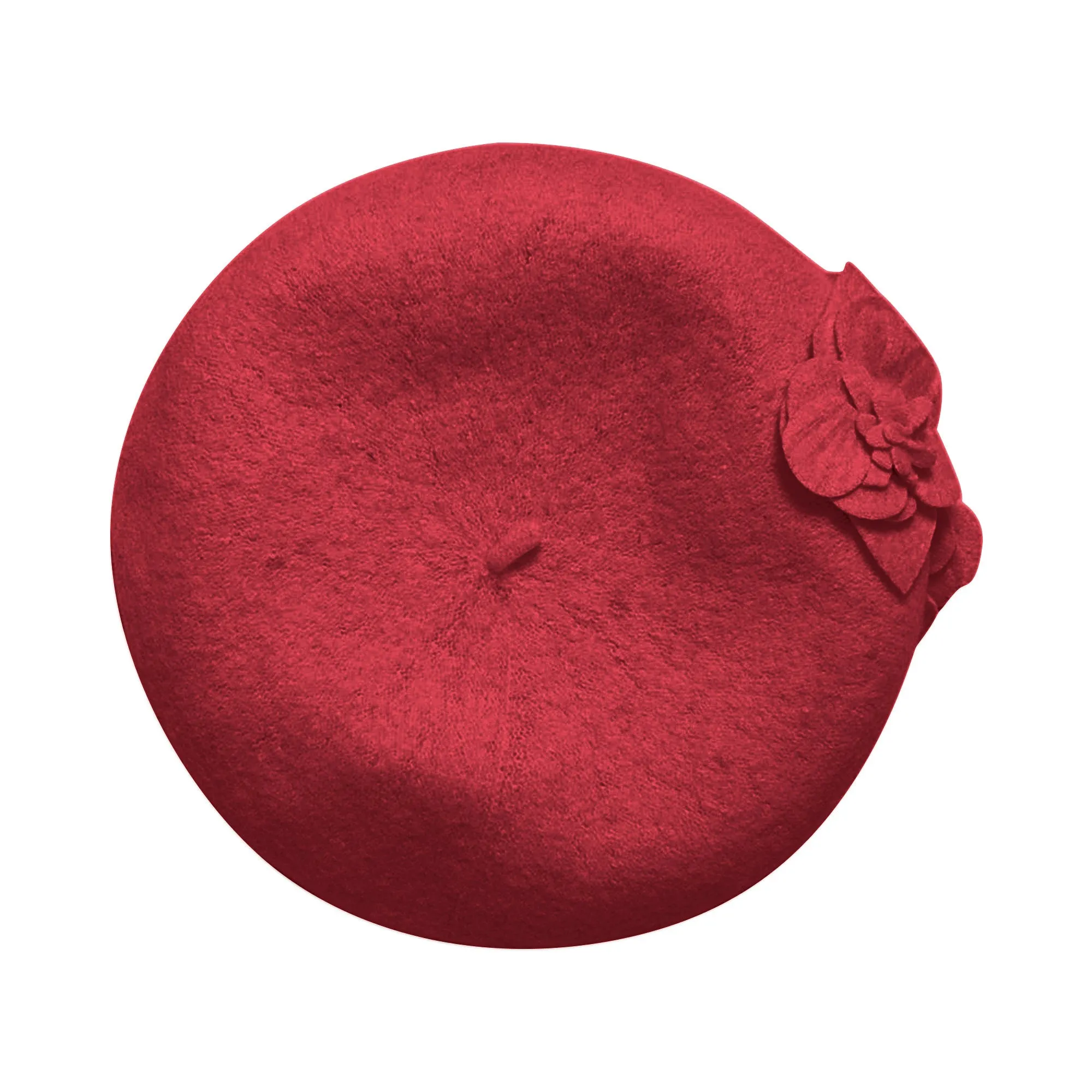 Womens Wool Beret With Flowers-One Size