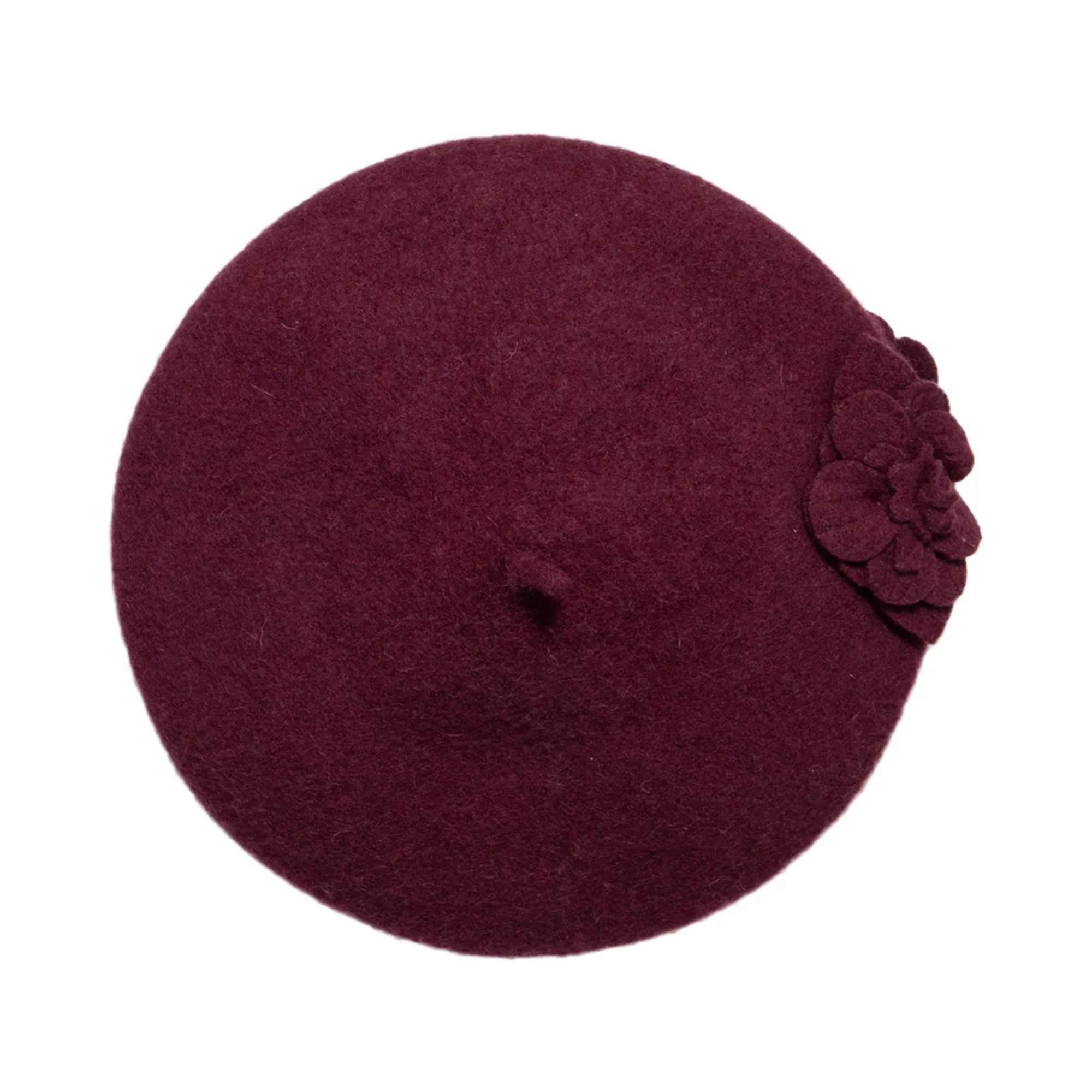 Womens Wool Beret With Flowers-One Size