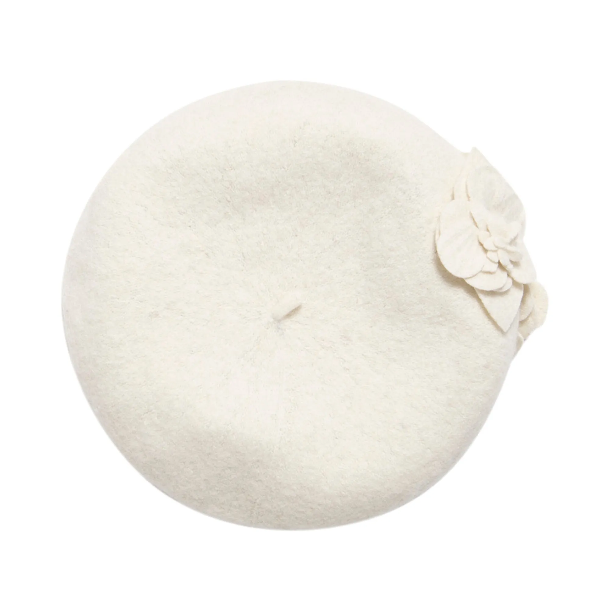 Womens Wool Beret With Flowers-One Size