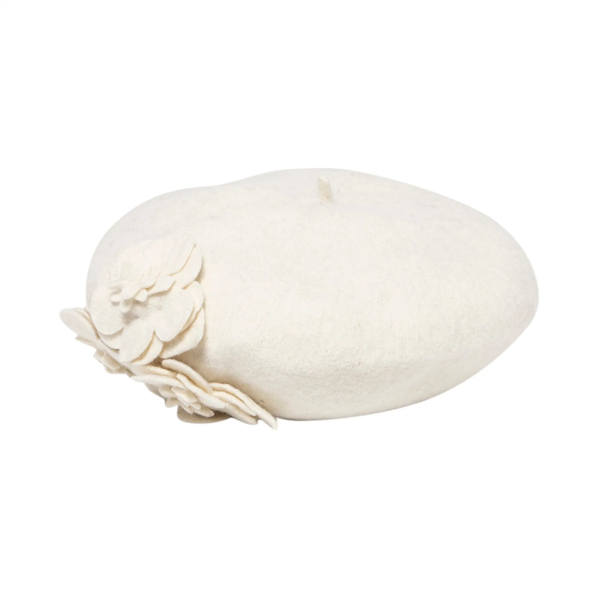 Womens Wool Beret With Flowers-One Size