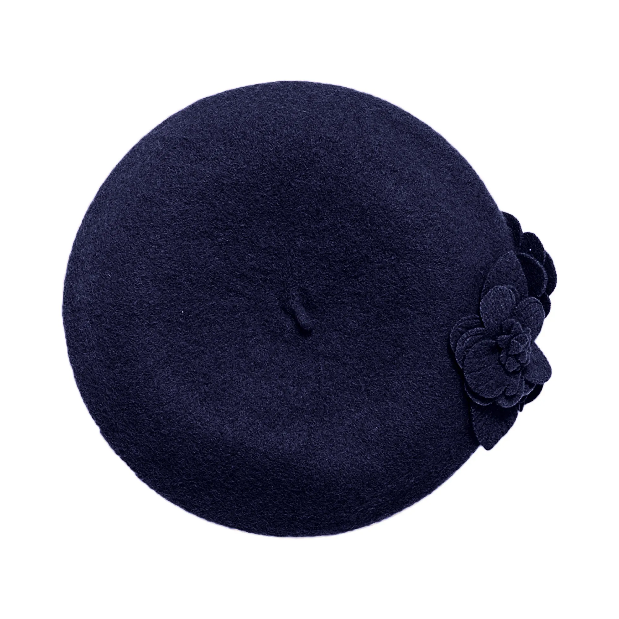 Womens Wool Beret With Flowers-One Size