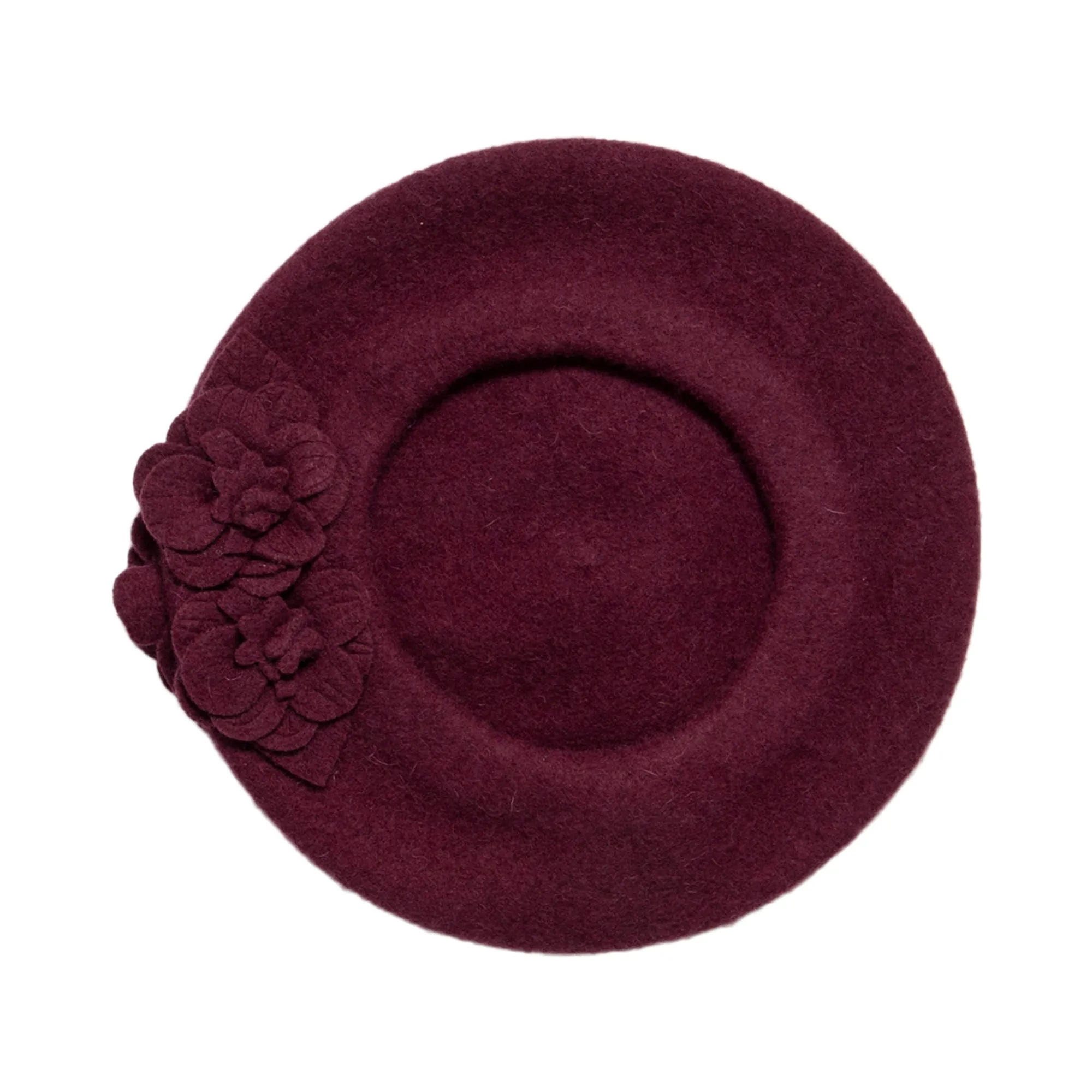 Womens Wool Beret With Flowers-One Size